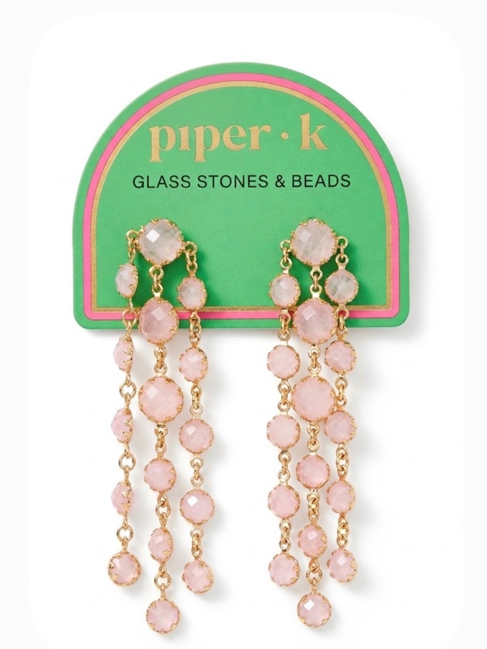 NWT ⚜️💖⚜️ Piper K Pink Glass Stones Chandelier Earrings